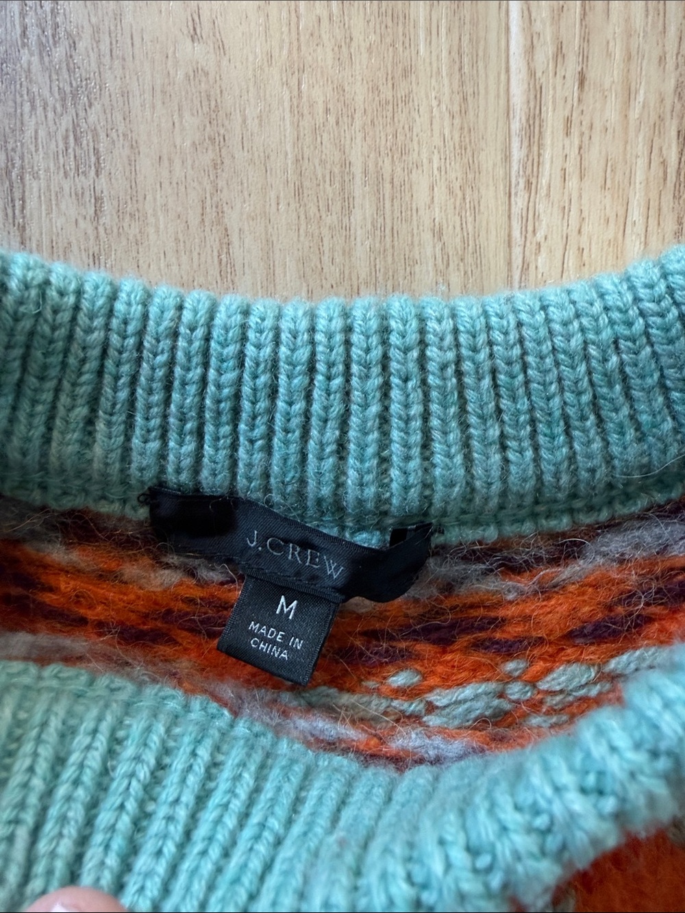 J Crew  Size medium Zigzag Fair Isle Sweater Blue Aqua Warm Ivory crewneck - Picture 6 of 7